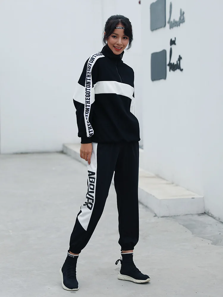 

2019 Spring New Style Yoga Clothes Suit Women's Loose-Fit Sports Fitness Suit Two-Piece Set Lettered Korean-style Pullover Hoody