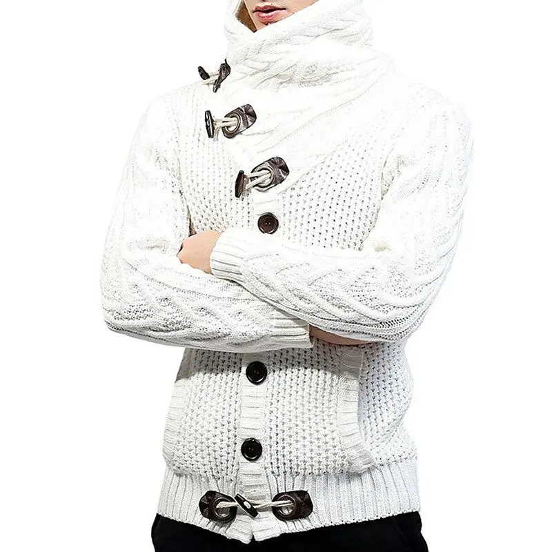 Thick Warm Lined Cardigan Mens Turtleneck Sweater Knitted Coat Jacket