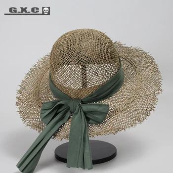 

Korean knitted straw hat for women travel beach hats women with bow sun protection caps for ladies summer hats wide brim hat