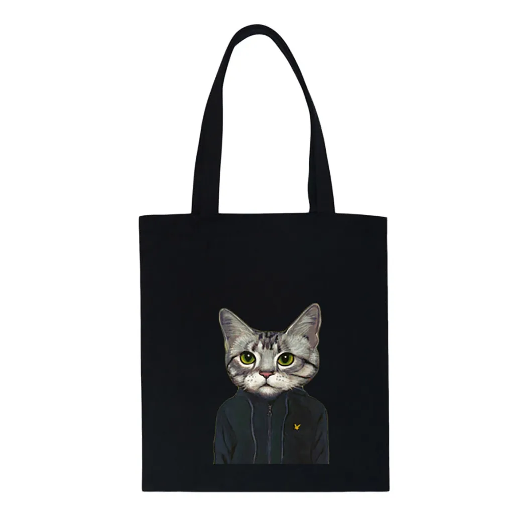 Bolsa de compras женская сумка-шоппер сумка Корейская оригинальная Милая кошка экологический холст сумки животные принты девушка молодежный рюкзак