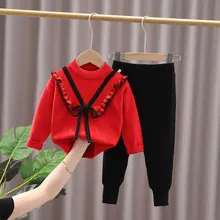 

Winter Solid Color Newborn Clothes Girls Sweater Clothing Sets Fashion Baby Long Sleeve Knitted Ruffles Children Costumes 1-5 Y