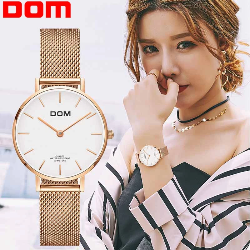 

Watch Women DOM Top Brand Luxury Quartz watch Casual quartz-watch leather Mesh strap ultra thin clock Relog G-36G-7M1