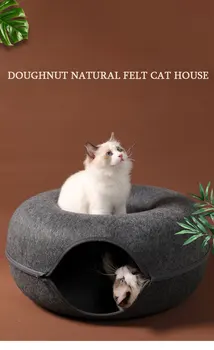 

Detachable Natural felt Cat Bed Breathable Cat Pet Cave Dark Gray Cat Bed House With Cushion for Pets Cats Pet Accessories