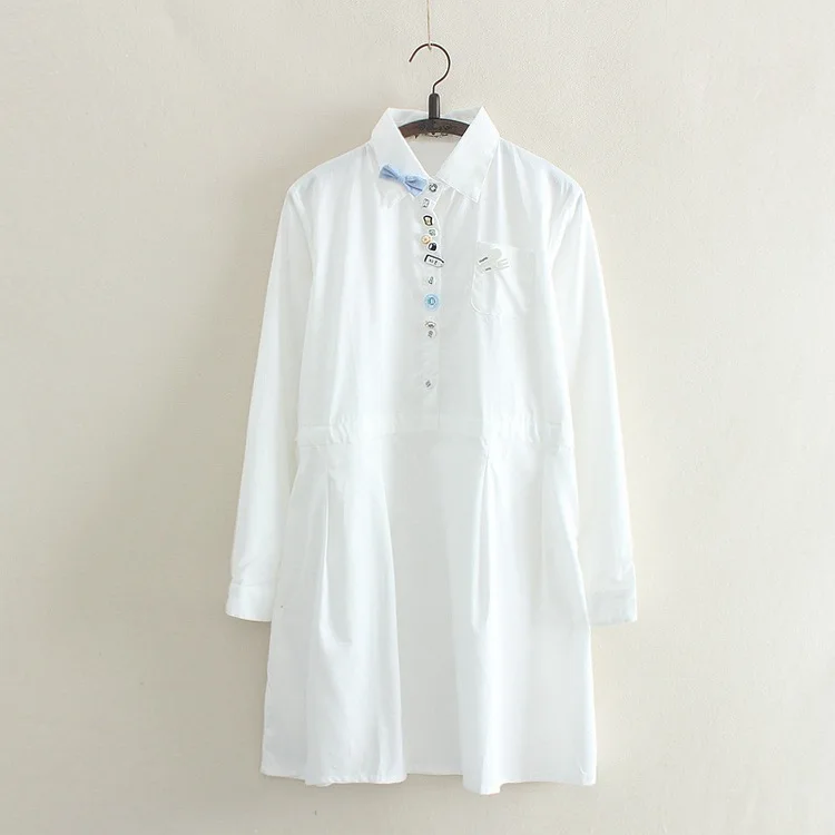 

S5801 Spring And Autumn New Style Embroidered Loose And Plus-sized White Shirt Student Mid-length Base Shirt Shirt
