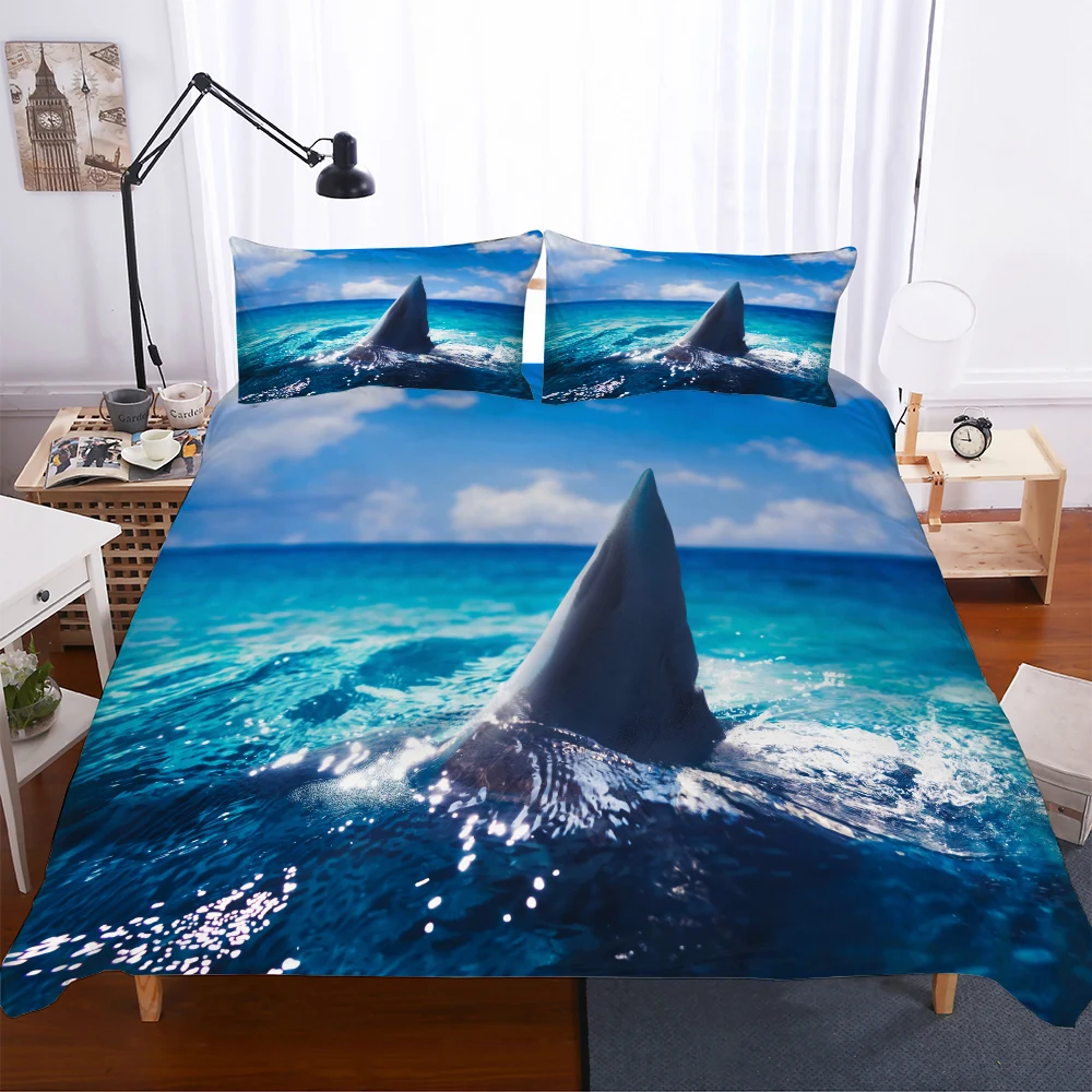 

BEST.WENSD Marine organism duvet cover with pillow cover super king queen comforter bedding cover blue Ocean/Waves bedset Cotton