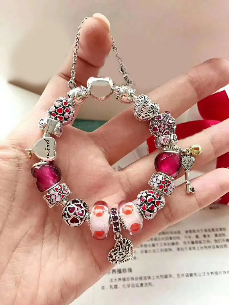 

Keris Store High Quality 1:1 100%925 Sterling Silver Heart Design Beaded Bracelet Free Shipping