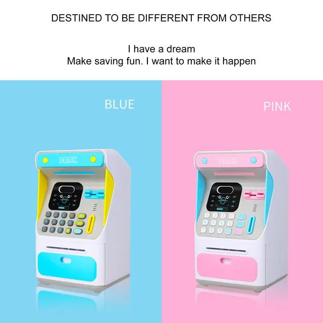 Z20 Atm Personal Cash Coin Money Savings Kids Atm Savings Banking Toys Bank Pink Blue Machine Kids Educational Toys For Children 5