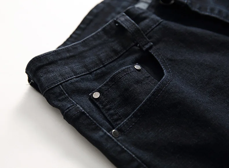 Мужские черные джинсы байкер мото джинсы Slim Fit прямые состаренные джинсы брюки рваные джинсы для мужчин обтягивающие мужские джинсы