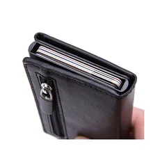 Portefeuille en cuir anti vol pour hommes, porte cartes de crédit, blocage, unisexe, informations de sécurité, porte monnaie en aluminium et métal, à la mode