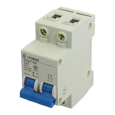 DZ47-63 C20 20A 400VAC 6000A отключающая способность 2 полюса автомат защити цепи
