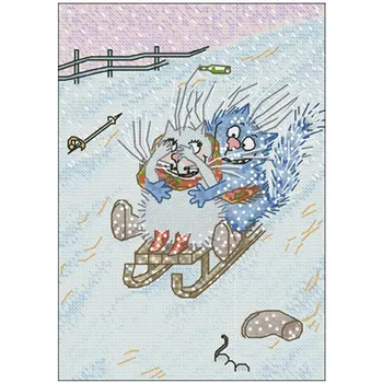 

Cat on sled patterns Counted Cross Stitch 11CT 14CT 18CT DIY Chinese Cross Stitch Kits Embroidery Needlework Sets