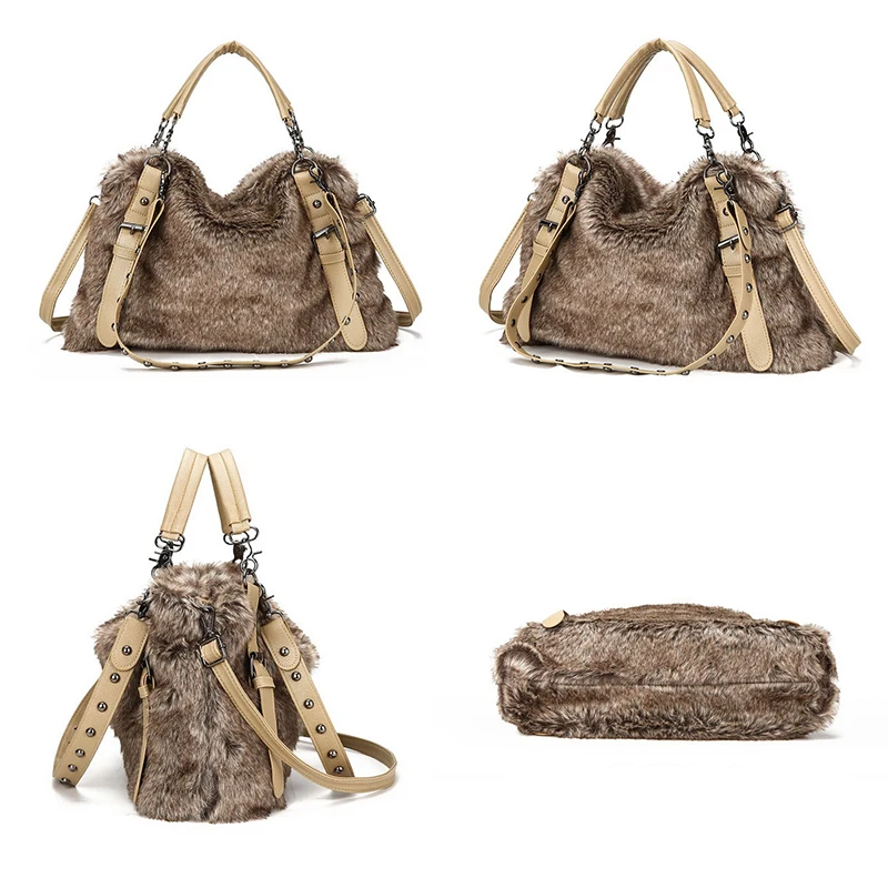 BelaBolso модная женская сумка из искусственного меха, сумки через плечо, большие роскошные дизайнерские сумки, женские сумки, новые зимние женские сумки HMB706