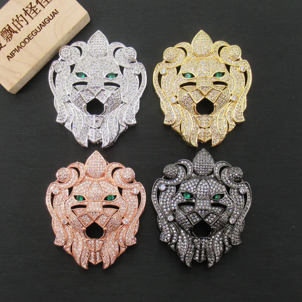 

APDGG 45x52mm Gold plated cubic zircon CZ Micro Pave Lion Head Connector Tassel Pendant necklace Bracelet Jewelry DIY
