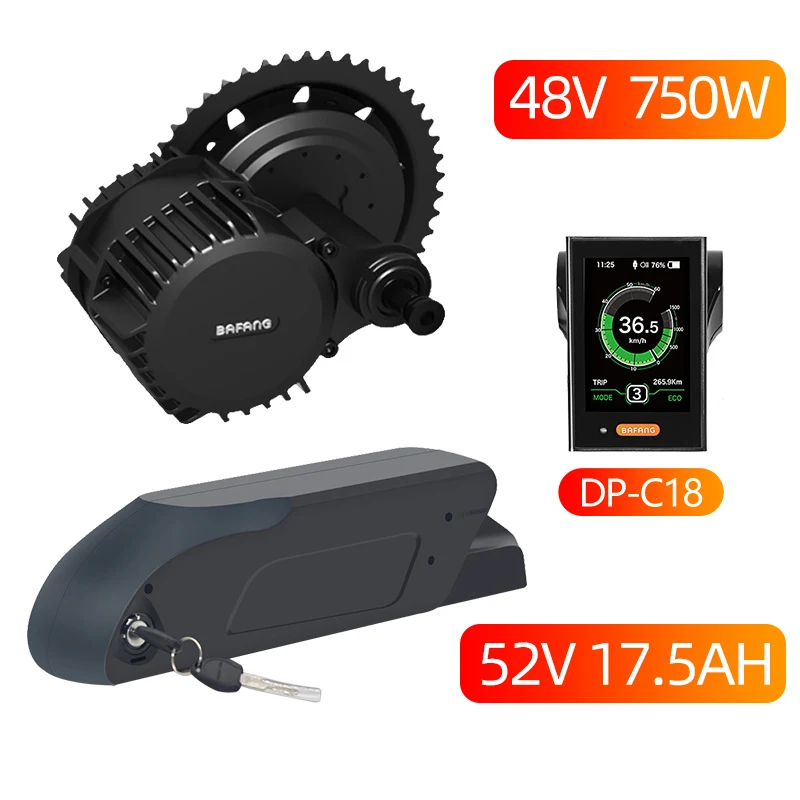 BBS02B Bafang 48 в 750 Вт Mid Drive комплект электродвигателей с 48 в 52 в 13AH 17.5Ah литий-ионный Ebike батарея BBS02 8fun Bafang батарея - Цвет: 52V17.5AH and C18