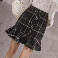 Qlychee, клетчатая Женская юбка, расклешенная, весна, осень, зима, для девушек, низ, высокая талия, оборки, пуговицы, мини, для женщин, юбки, на каждый день