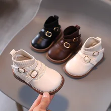 Pequena princesa botas outono sólido bebê meninas sapatos casuais crianças grossas vestido sapatos da moda dos meninos marrons primeiro walker sapatos
