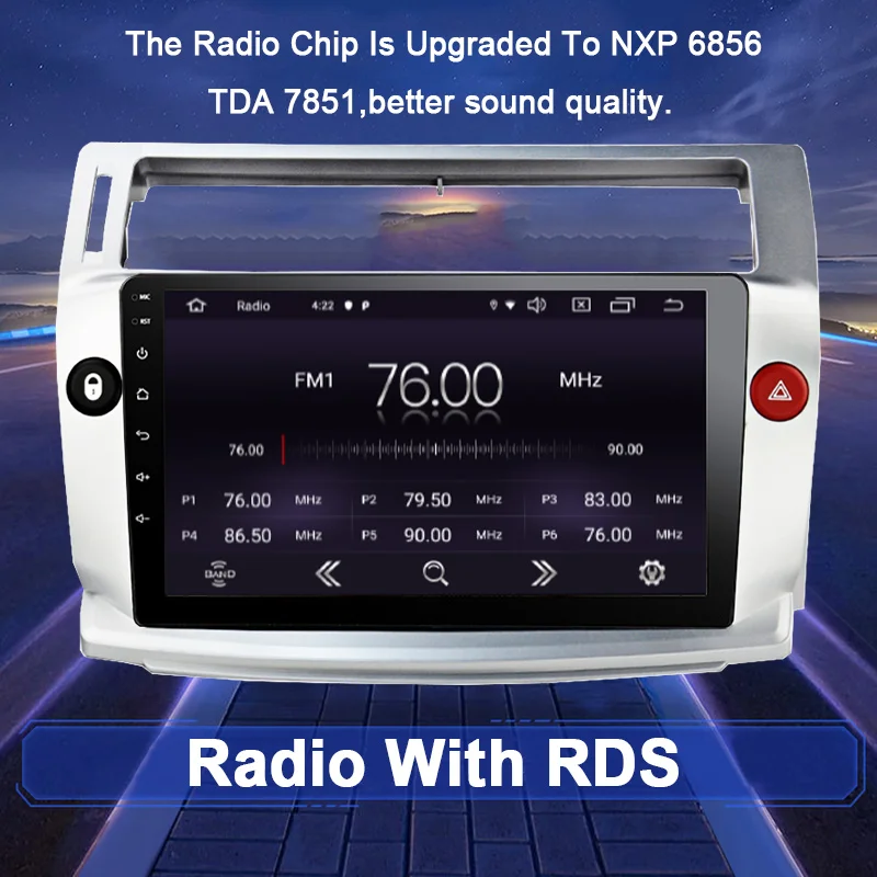 Top Funrover Android 9.0 2Din 2.5D+IPS Car radio gps for Citroen C4 C-Triomphe C-Quatre 2004-2009 Quadcore car dvd multimedia player 4