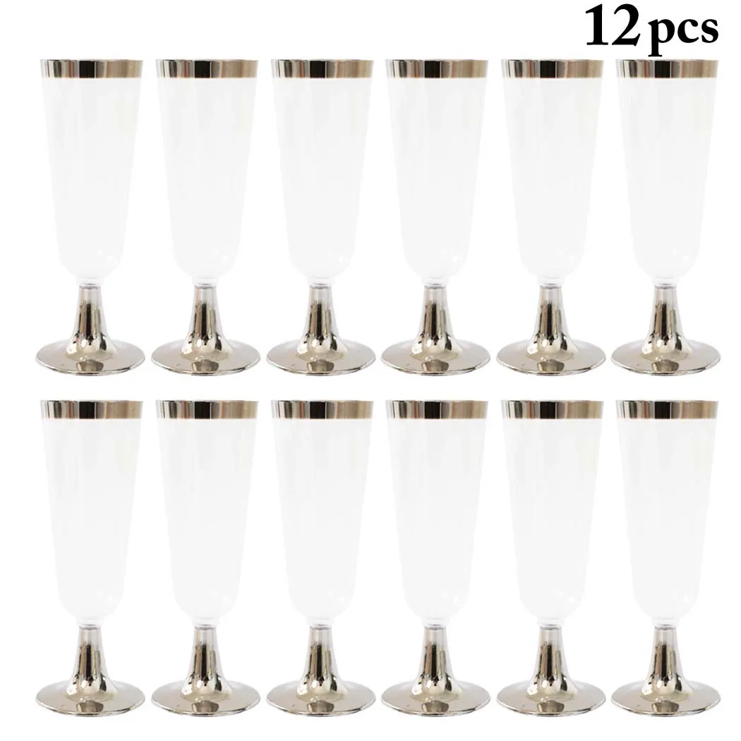 12PCS High Quality Wedding Champagne Flute Creative Disposable Plastic Wedding Cup Champagne Glass Drinking Utensils For Party - Цвет: Silver