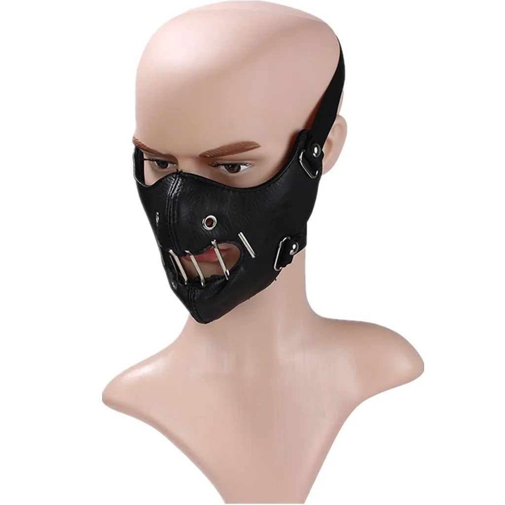 Unisex Punk Rock Gothic Half Face Mask Motorcycle Biker PU Leather Party Accessories
