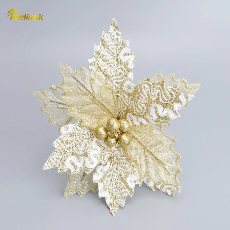 

Teellook 5pcs Christmas Decoration Flower Christmas Tree Flower Wreath Rattan Decoration