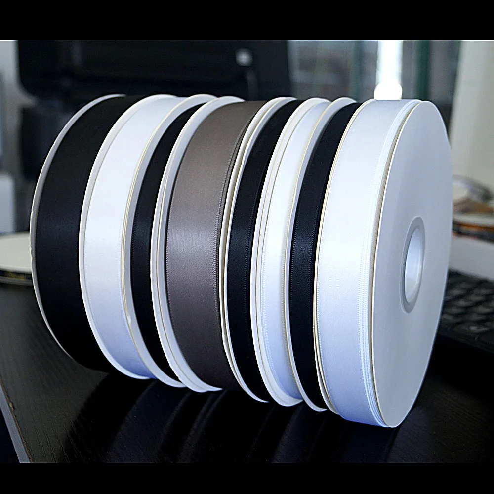 

100 Yards Black Gray White Silver Single Sided Satin Ribbon 32 38 50 75 100mm for Wedding Decoration Handmade Flowers Gifts