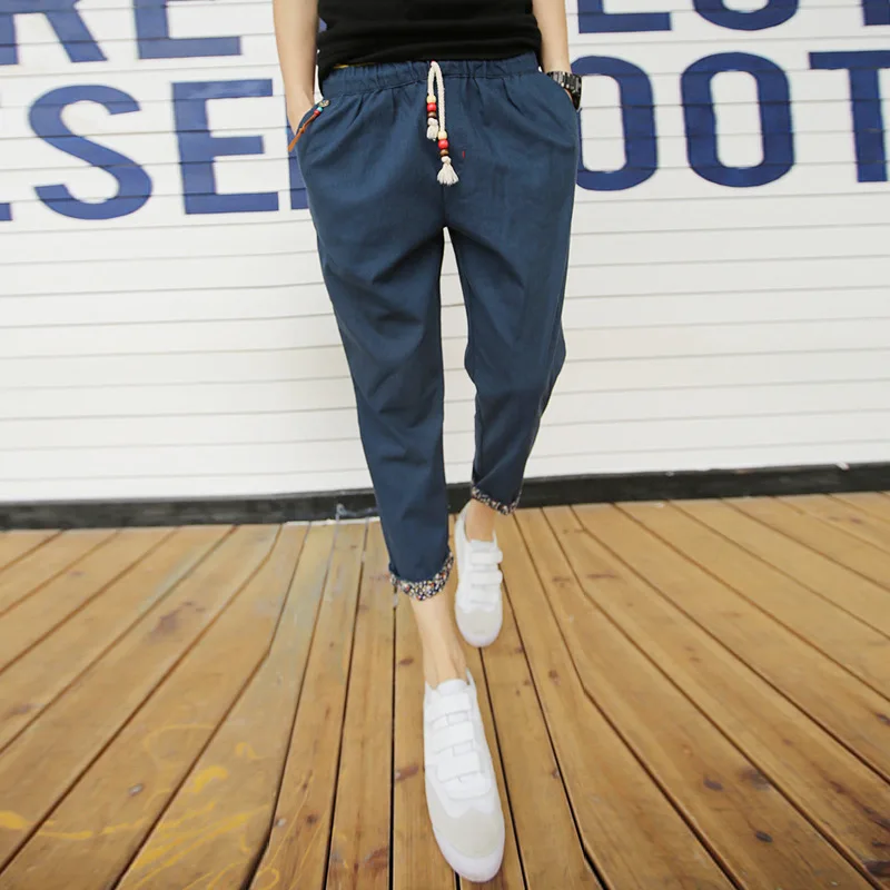 

Summer And Autumn New Style Men Casual Slim Fit Capri Pants Lace Skinny Harem Pants Solid Color Thin Comfortable 9 Pants
