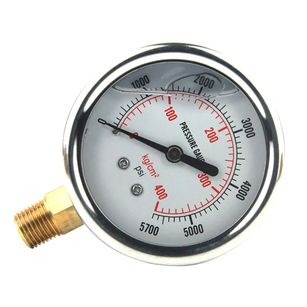 0-5000 PSI Automotive Instrument US Stainless Steel Liquid Filled Pressure Gauge Oil Pressure Gauge Oil Water Hydraulic Manomete