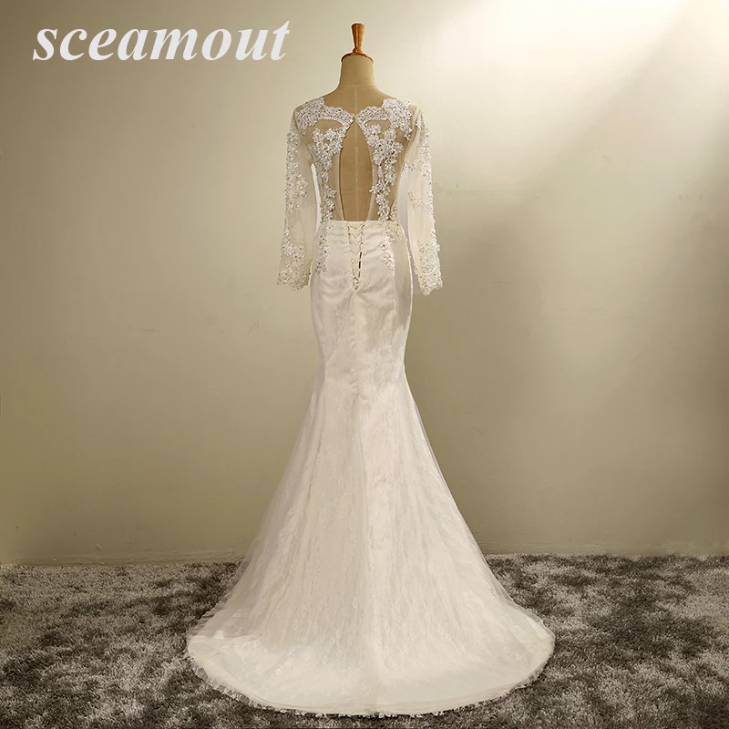 Robe De Mariage длинное свадебное платье с аппликацией в виде русалки, кружевное свадебное платье с бусинами, три четверти, vestido de noiva, для невесты