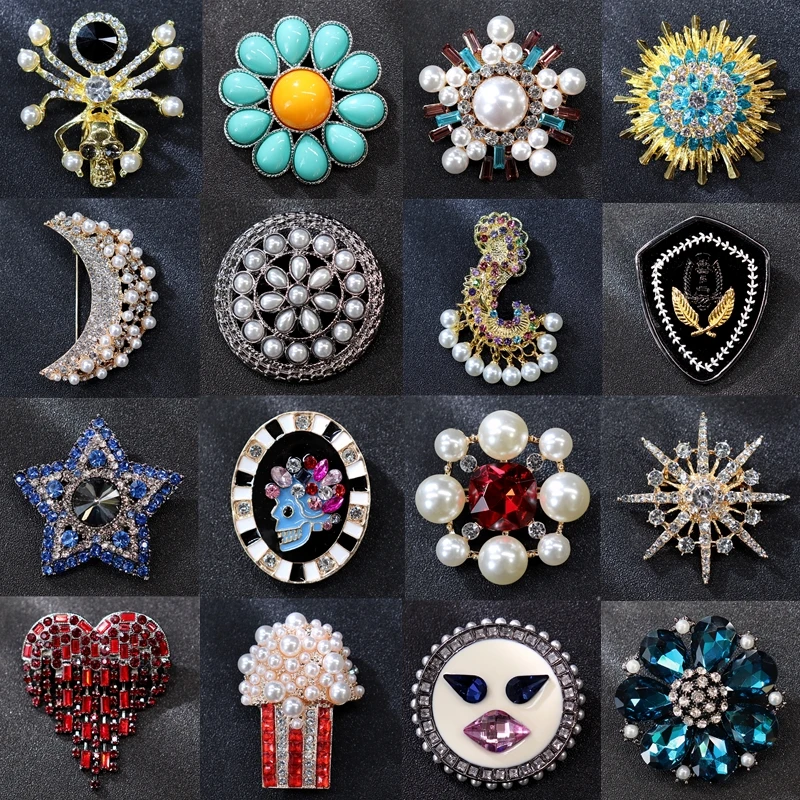 女性のためのクリスタルの刺繍が施された高級ブローチ,レトロな