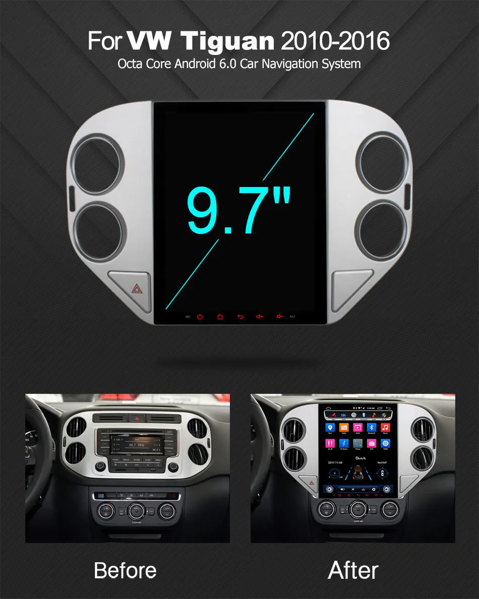 Excellent Ownice Vertical Octa Core 2G RAM Android 6.0 Car DVD GPS Navi Player Radio Stereo for VW Tiguan 2010 2011- 32G ROM 2.5D IPS 1