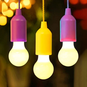 

Outdoor Portable Pull Bulb Light LED Lamp Camping Lantern Battery Powered Colorful LED Bulb Hanging Lamp White Lighting