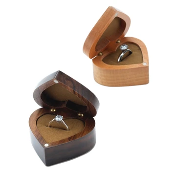 

Portable Jewelry Box Creative Heart-shaped Wood Ring Box For Proposal Wedding Engagement Ring Holder Box Valentine's Day Present