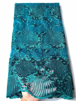 

Green 2019 High Quality Nigerian Tulle Lace Fabrics Latest Beaded Mesh African Lace Fabric Bride French Net Lace Fabric FYIN129
