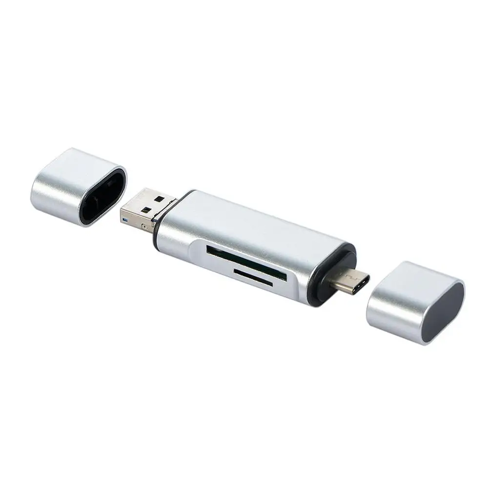3 в 1 Многофункциональный USB 3,0 USB A Micro usb type-C устройство для чтения карт SD TF разъем для ПК Android мобильный телефон адаптер OTG флэш-накопитель - Цвет: Серебристый