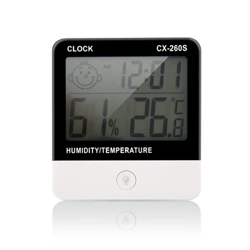 

CX-260 Digital Temperature Hygrometer Humidity Clock Big LCD Electronic Thermometer Humidity Gauge,No Backlight