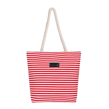 

Women Stripes Canvas Beach Bag Large Capacity Female Zipper Shoulder Bag Ladies Polyester Totes Girl's Casual Shopping Handbag
