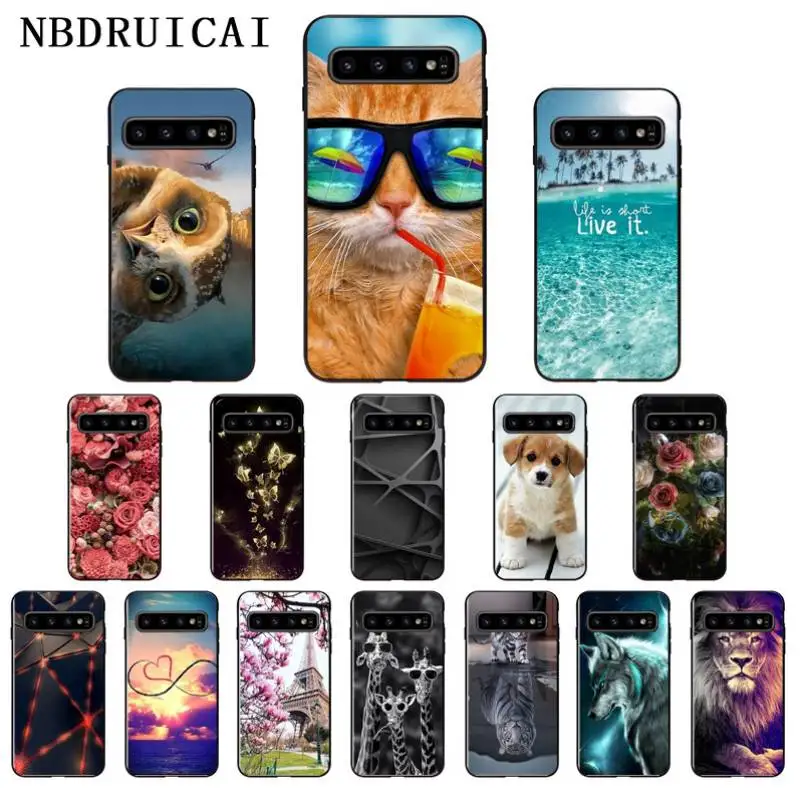 

NBDRUICAI Cute Cat Cover Painted Back Phone Case Cover for Samsung S9 plus S5 S6 edge plus S7 edge S8 plus S10 E S10 plus