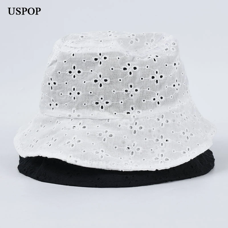 

USPOP 2020 women bucket hats white hollow out bucekt hats light weight breathable lace bucekt hat causal falt sun hats