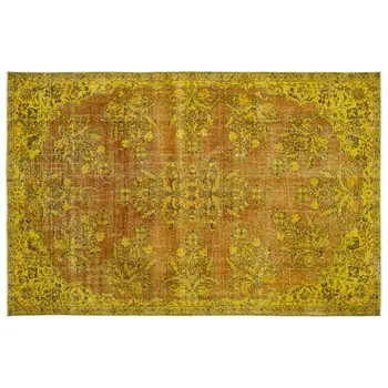 

Handmade Yellow Vintage Overdyed Turkish Area Rug 218x336 Cm-7'2''X11'0''