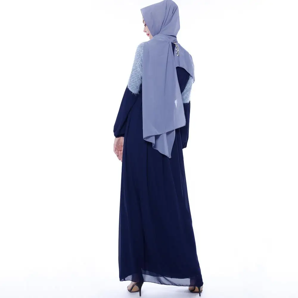 Платье dubai abaya джилбаба мусульманский Для Женщин Платье макси с длинным рукавом Арабский исламский халат лоскутное шифоновое платье с