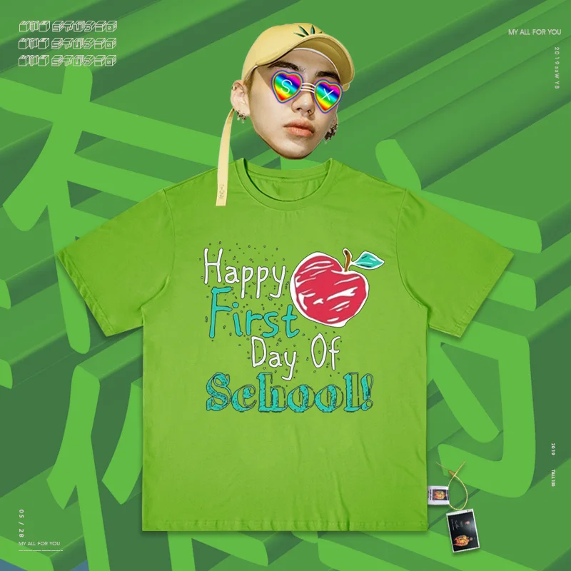 Для влюбленных платье ручной каракули Happt фрукты улица оригинальность Oldschool High Street древние означает короткий рукав Футболка для мужчин и женщин - Цвет: Mint Green