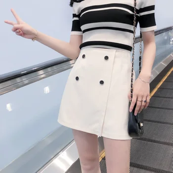 

Skirt Women's Summer 2020 New Style Irregular Hong Kong Flavor A- line Skirt High-waisted Short Skirt Versatile Buckle