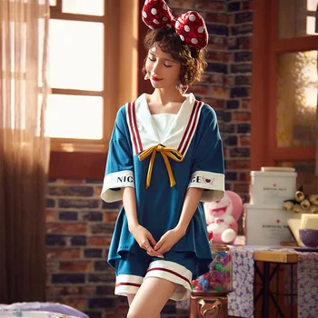 

Pajamas Women's Summer Pure Cotton Cardigan Short Sleeve Shorts Sweet Loose Tracksuit Girl'S Summer Set