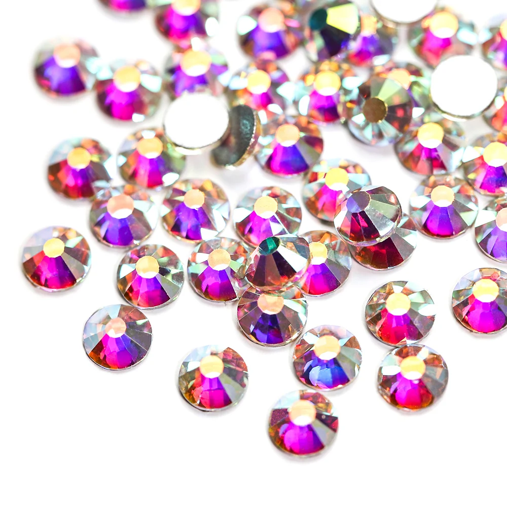 

1.2-10mm Bright Clear Glass AB Strass Non Hot Fix FlatBack Rhinestone Rondelles For DIY Fabric Garment Nail Decorative Crystals