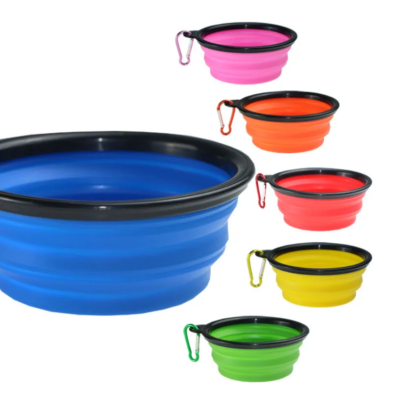 Dog Feeder Bowls Portable Collapsible Food Container With Hook Folding Pet Silicone Plates Tablewares For Worry-free Travel | Дом и сад