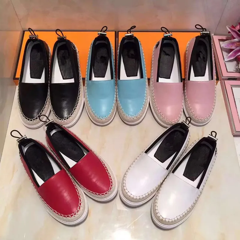 

European Famous Brand Patchwork Espadrilles Shoes Woman Genuine Leather Creepers Flats Ladies Loafers Moccasins Size 35-41
