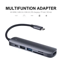 

Type-C To PD USB3.0 USB2.0 HDMI SD/TF USBC Hub Docking Station Multi Dock For Macbook Pro Aluminium Alloy Adapter Splitter LED