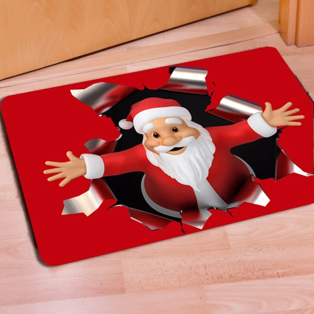 Anti-slip Kitchen Door Mat Washable Bathroom Door Mat Home Entrance Floor Carpet Christmas Pattern Home Office Supplies