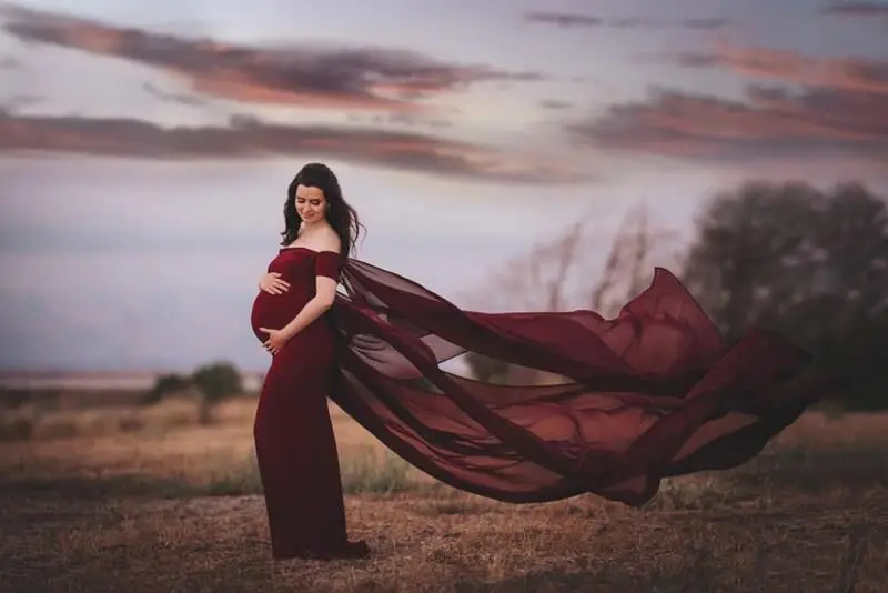 Sexy Shoulderless Maternity Dresses For Photo Shoot Long Fancy Pregnancy Dress Chiffon Women Pregnant Maxi Gown Photography Prop (5)