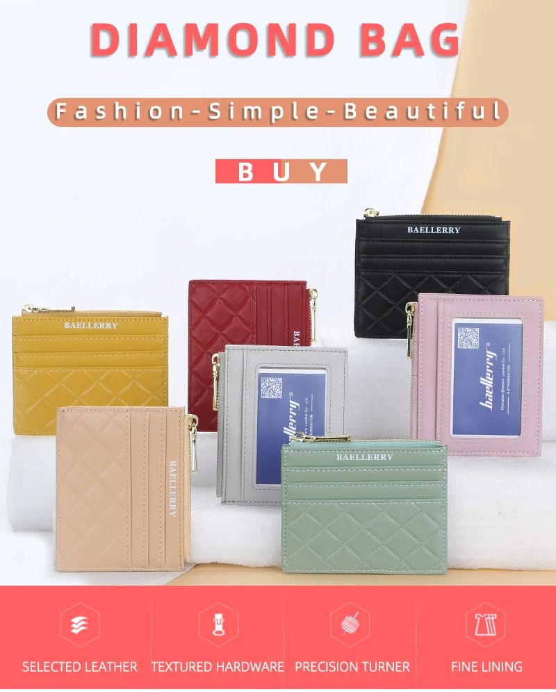 Women Small Wallet Credit Multi-Card Holder Package Fashion PU Function Zipper Ultra-Thin Organizer Case Student Lady Coin Purse